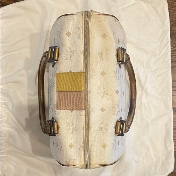 MCM Cream and Gold Satchel with Multicolor Stripes - Picture 3 of 5